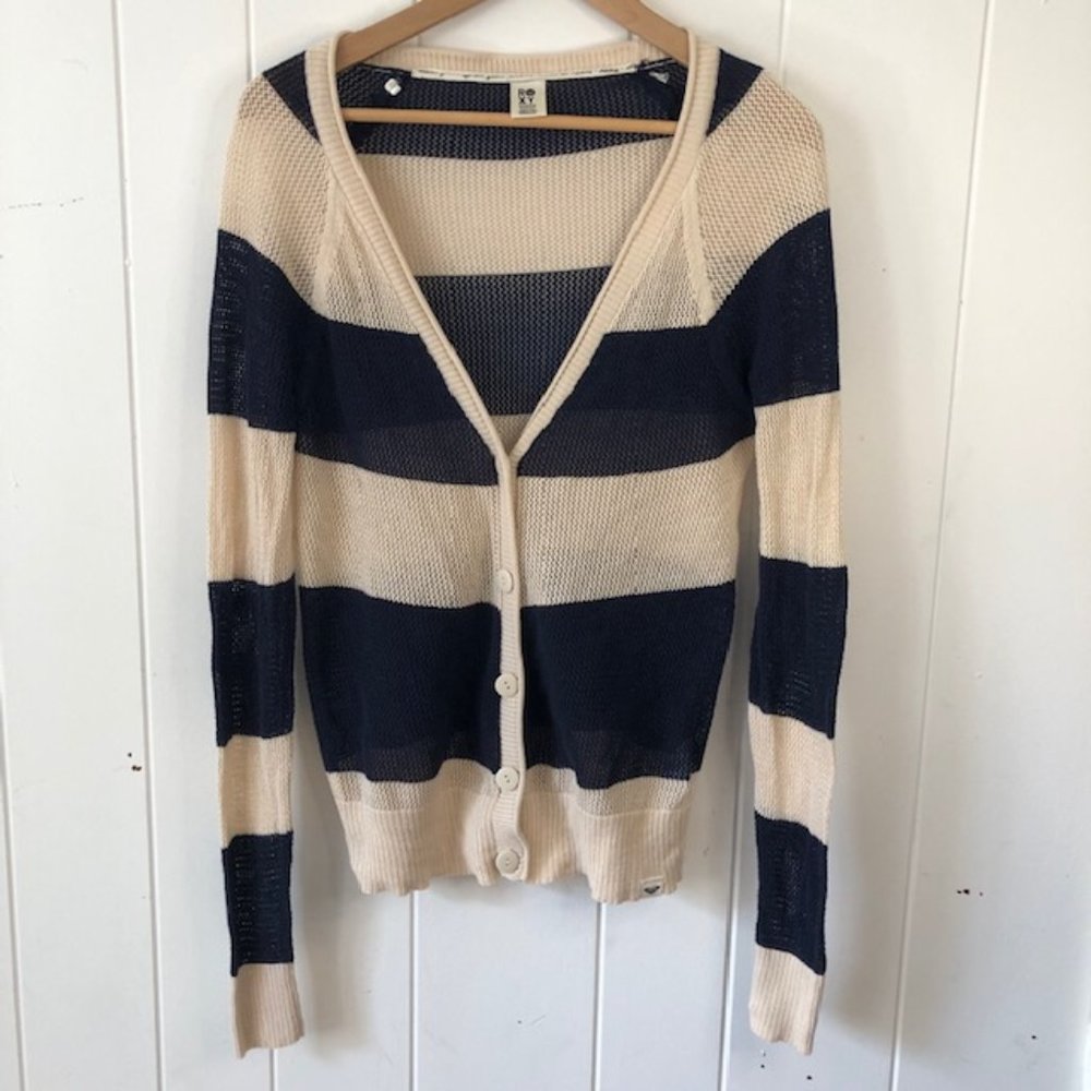Roxy Striped Mesh Cardigan Sweater
